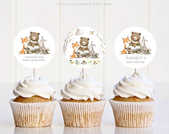 Bearbeitbare Storybook-Topper, Geschichtenbuch-Babyparty-Cupcake-Topper, Babyparty-Kuchendeckel, Kuchendekoration STBBS001