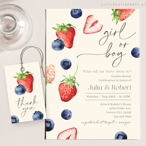 Editable Berry Sweet Gender Reveal, Berry Gender Reveal, Blueberry Strawberry, He Or She, Boy Or Girl Nautical Baby Shower BERGR002