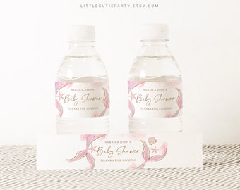 Editable Mermaid Water Bottle Labels, Bottle Label Mermaid Baby Shower Decorations MRMBS001