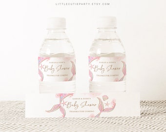 Editable Mermaid Baby Shower Water Bottle Labels (Digital Download) MRMBS001