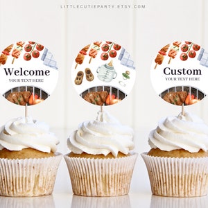 Editable Babyq Cake Toppers, BBQ Baby Shower Cupcake Toppers, Cake Topper Template, Barbeque Cake Topper Decorations BBQBS001