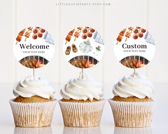 Redigerbara Babyq-tårtdekorationer, BBQ-babyshower-muffinsdekorationer, mall för tårtdekorationer, grilltårtdekorationer BBQBS001