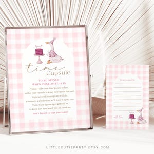 Modello modificabile per capsula del tempo One Silly Goose, cartello per capsula del tempo per il primo compleanno dell'oca rosa, poster per capsula del tempo per il primo compleanno dell'oca GOSBD001