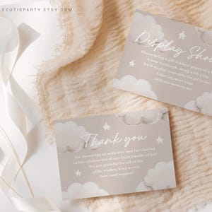 編集可能な「Little Piece of Heaven」ベビーシャワーサンキューカード、クラウドベビーシャワーディスプレイカード、Heaven Sent ベビーシャワーデコレーション用 LPHBS001