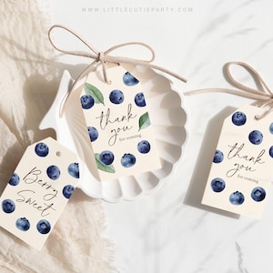 Editable Blueberry Baby Shower Favors, Sweet Berry Baby Shower Tags, 3 Thank you Tags for Baby Shower Party BLUEBS002
