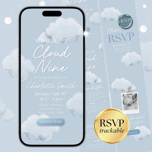 Cloud Nine Baby Shower Invitation, On Cloud 9 Baby Shower Invite, RSVP Baby Shower Invite CNBS001