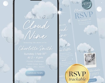 Cloud Nine Baby Shower Invitation, On Cloud 9 Baby Shower Invite, RSVP Baby Shower Invite CNBS001