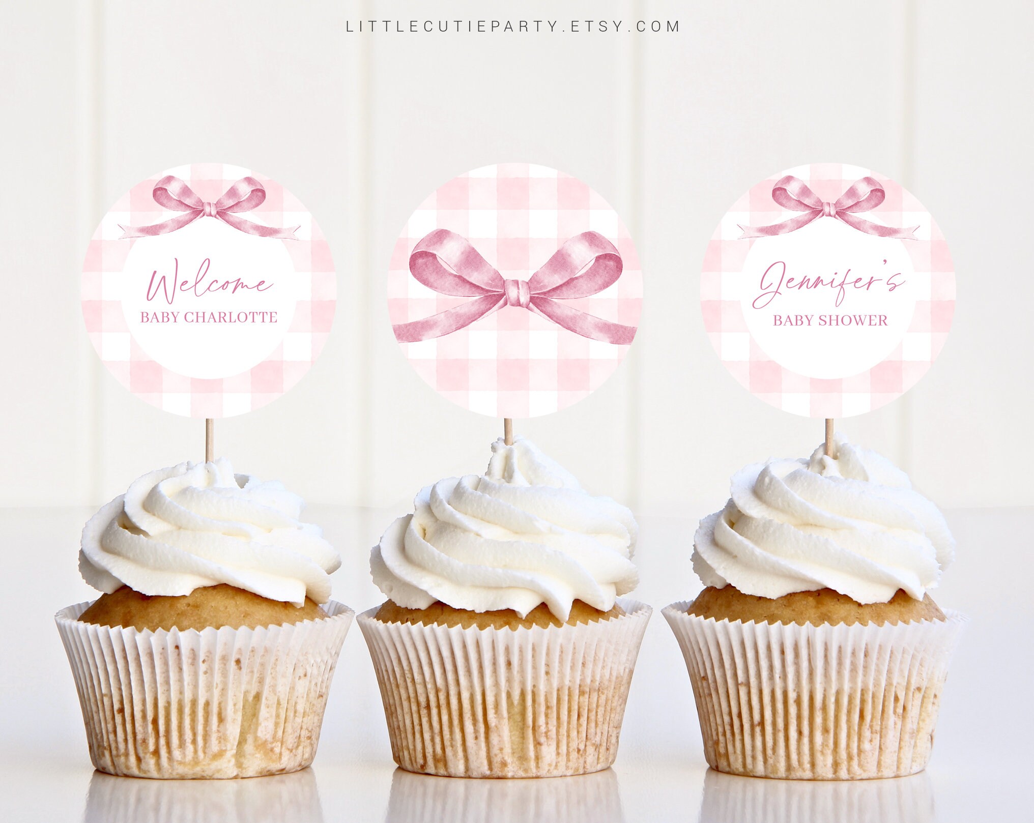 Bewerkbare roze pastel taart toppers, roze strik baby shower cupcake  toppers, baby shower taart topper, taart topper decoraties PGHBS001 - Etsy  België, image size:2032x1618