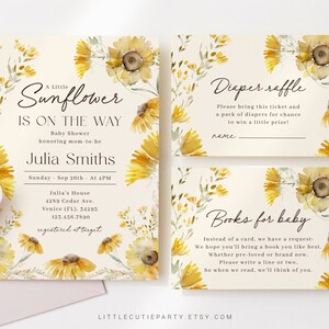 Editable Sunflower Baby Shower Invite, Sunflower Baby Shower Decoration, with Diaper Raffle, Books for Baby SUNFBS001