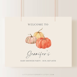 Editable Little Pumpkin Baby Shower Banner, Pumpkin Backdrop, Fall Vinyl Banner for Baby Shower Party PMKBS001
