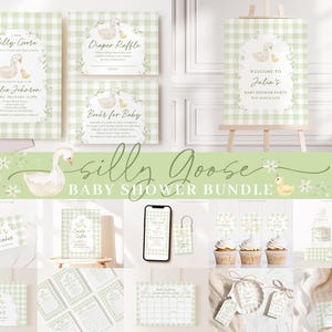 Editable Mother Goose Baby Shower Invitation Bundle, Silly Goose Baby Shower Bundle with Games and Baby Shower Decor SLGBS001