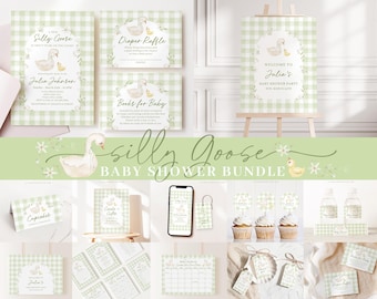 Editable A Silly Goose is Almost Loose Invite Bundle, A Silly Goose Baby Shower Invite with Games and Baby Shower Decor SLGBS001