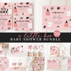 Editable Little Boo is Almost Due Invitation, Halloween Baby Shower Bundle with Games Bundle and All Decorations HAWBS001