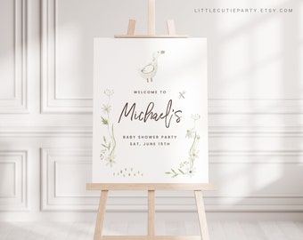 Letrero de bienvenida para baby shower con diseño de patito, plantilla editable (descarga digital) DUCKBS001