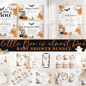 Editable Little Boo is almost due Invitation Bundle, Little Boo Baby Shower Bundle, Halloween Baby Shower with Games and All Decor HAWBS004