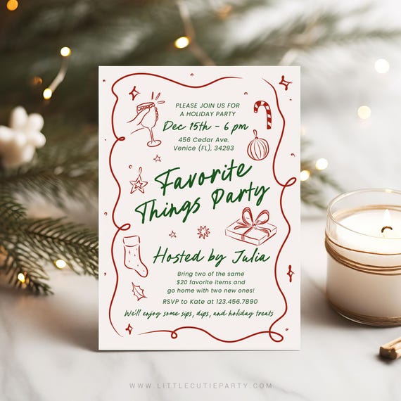 Favorite Things Party Invitation Editable Template, Gift Exchange Invite FAV001