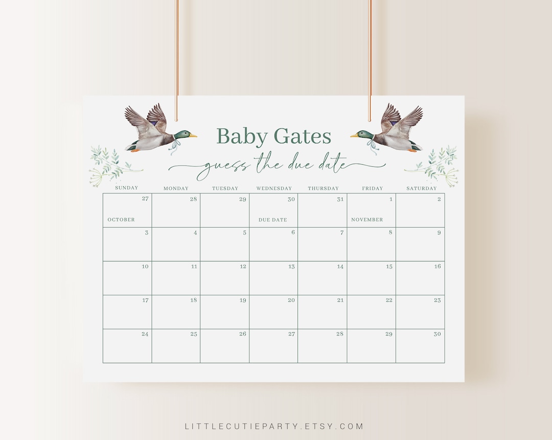 Duck Hatching Calendar.pdf Editable Mallard Baby Shower Due Date, Duck Baby Calendar Game, Due ...