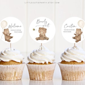 Editable Bearly Wait Cake Topper, We Can Bearly Wait Cupcake Toppers, Baby Shower Cake Topper for Bearly Wait Baby Shower Decor BRWBS001