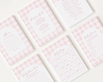 10 Editable Pink Gingham Baby Shower Games, Baby Girl Shower Games Bundle, Pink Baby Game Bundle Set Neutral Baby Shower Games PGHBS002