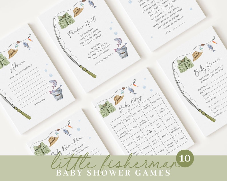 Editable A Little Fisherman Baby Shower Invitation Bundle, Fishing Baby Shower Invite Set with Game Bundle and Fisherman Decoration LFMBS001 image 5