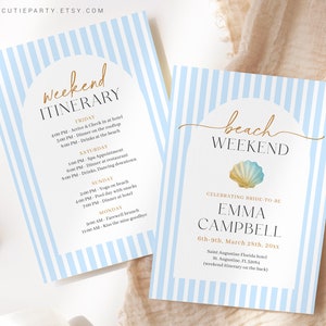 Editable Coastal Bachelorette Invitation, Beach Bachelorette, Last Toast on the Coast with Itinerary Template COABAC001