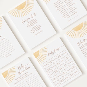 10 Editable Here Comes the Son Baby Shower Games, a Little Ray of Sunshine Baby Shower Games Bundle, Gender Neutral Party Games SUNBS002