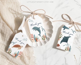 Editable Ocean Baby Shower Favor Tags, Under the Sea Thank You Tags (Digital Download) OCENBS001