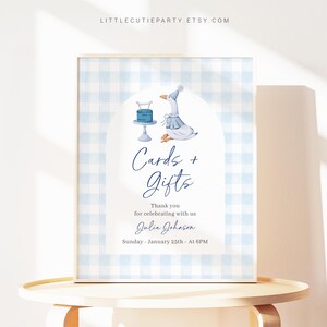 Editable One Silly Goose Birthday Boy Sign Template, Blue Goose Custom Sign Template for Baby Shower with Goose Boy Theme GOSBD002