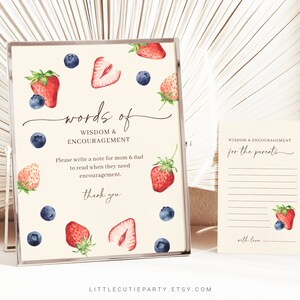 Palavras doces de sabedoria editáveis de Berry para novos pais, palavras de incentivo, festa de revelação de gênero de Berry, menino ou menina BERGR002