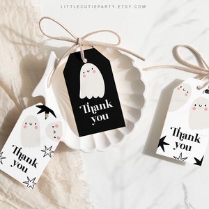 Editable Little Boo is Almost Due Favors, Halloween Baby Shower Favors, 3 Thank you Tags for Halloween Baby Shower Party HAWBS002