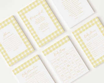 10 Editable Yellow Gingham Baby Shower Games, Yellow Baby Shower Games Bundle, Yellow Gingham Set Neutral Baby Shower Party Games YGHBS001