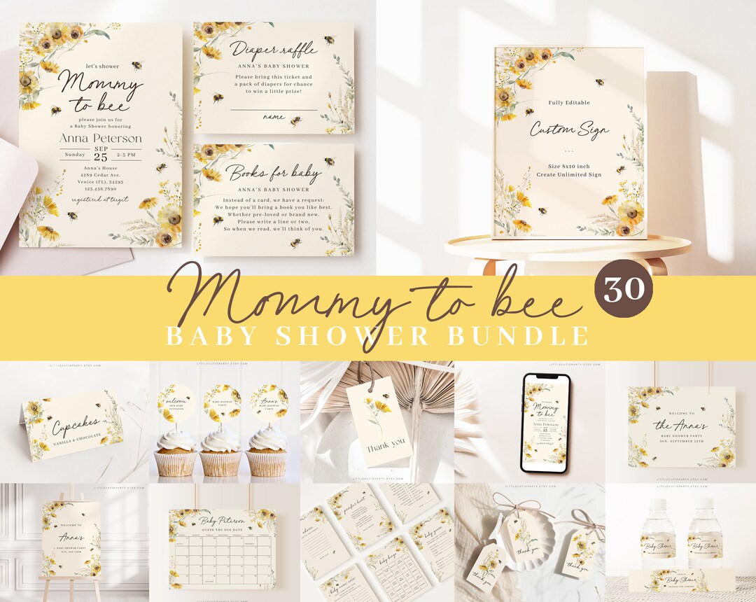 Editable Mommy to Bee Baby Shower Bundle, Mama to Bee Invitation, With ...