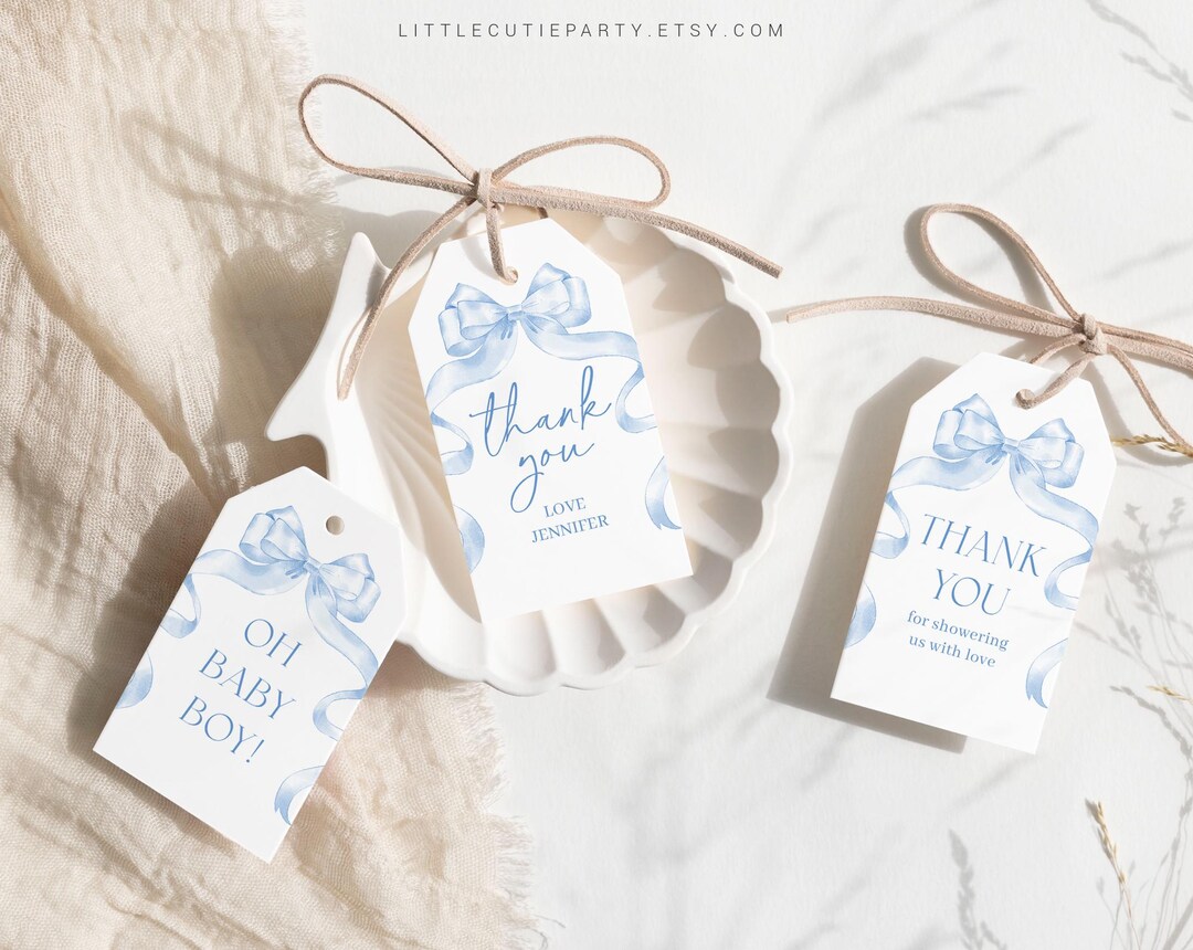 Editable Blue Bow Baby Shower Favor, Thank You Favor Tag, Thank You ...