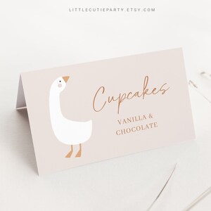 Editable Duck Food Labels, Goose Food Tent cards, Food Tags, Folded Food Cards for Duck Baby Shower Party DUCKBS003