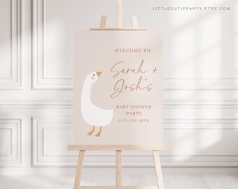 Signo de bienvenida editable de Duck Baby Shower, tablero de bienvenida de ganso, plantilla de bienvenida Babyshower Party DUCKBS003