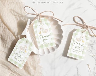 Recuerdos de baby shower de ganso editables, etiquetas de agradecimiento, etiquetas de agradecimiento, decoraciones de baby shower de ganso tontas SLGBS001