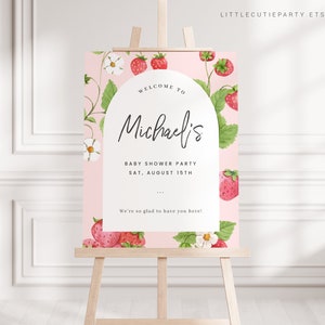 Editable Strawberry Baby Shower Welcome Sign, Welcome Board, Welcome Template Strawberry Party STRWBS001