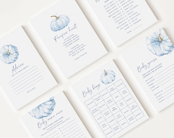 10 Editable Blue Pumpkin Baby Shower Games, Blue Little Pumpkin is on the way Games, Pumpkin Game Set for Baby Shower Activities BPKBS001