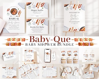 Editable Babyq Baby Shower Invitation Bundle, Bbq Baby Shower Invite with Games Bundle and Barbeque Baby Shower Decorations BBQBS001
