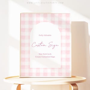Editable Pink Gingham Baby Shower Sign, Custom Sign Template for Baby Shower Party with Pink Gingham Baby Shower Theme PGHBS002