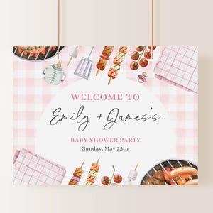 Editable Barbeque Pink Baby Shower Backdrop, BBQ Girl Baby Shower Banner, Shower Sign for BabyQ Pink Banner Welcome Sign BBQBS003