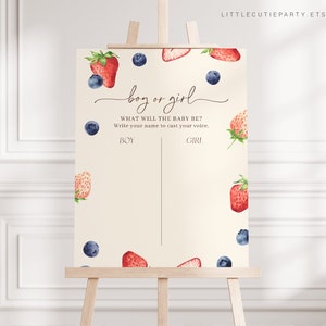 Bearbeitbare Beere Gender Reveal Voting Board mit Gender Reveal Voting Cards, Berry Sweet Vote Sign, Er oder Sie, Junge oder Mädchen BERGR002