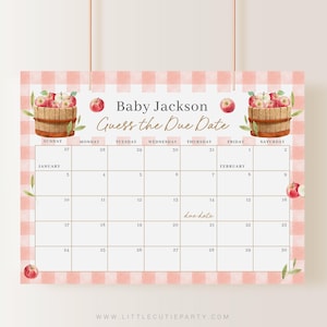 Editable Apple of Our Eye Baby Shower Calendar Prediction, Fall Baby Shower Due Date Calendar, for Apple Baby Shower Theme APPBS001