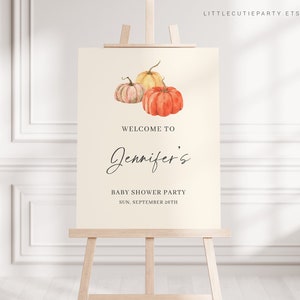 Editable Little Pumpkin Baby Shower Welcome Sign, Welcome Board, Welcome Template Babyshower Party PMKBS001
