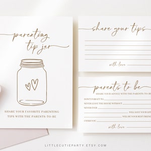 Bewerkbare ouderschap Tip Jar teken en advies voor ouders kaart, douchespellen, tips voor de toekomstige ouders, baby shower advieskaarten MNMGR001