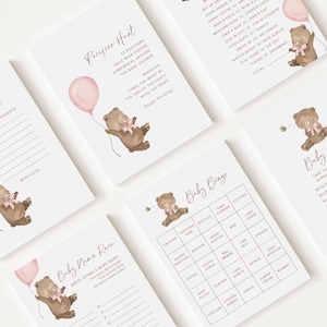 Editable Bearly Wait Girl Baby Shower Games, We Can Bearly Wait Pink Baby Shower Games Bundle, Baby Shower Activity BRWBS003