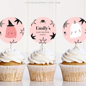 Editable Halloween Baby Shower Cake Topper, Baby Shower Cake Topper, Cupcake Toppers Decorations for Halloween Theme Party HAWBS001