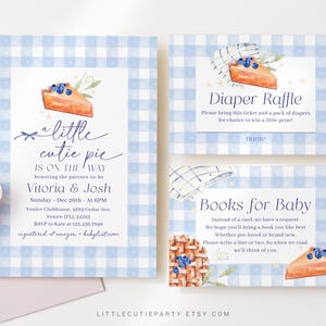 Editable Blue Cutie Pie Baby Shower Invitation, Fall theme Baby Shower Boy Invitation with Diaper Raffle, Books for Baby and Tag CTPBS002