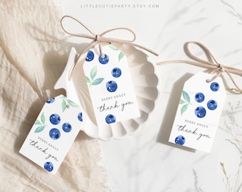 Etiquetas de agradecimiento editables para baby shower con temática de arándanos (descarga digital) BLUEBS001, BLUEBD001