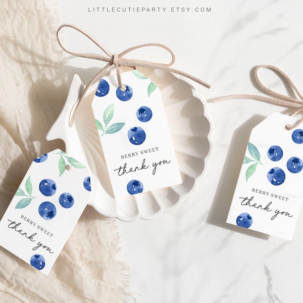 Editable Blueberry Baby Shower Favors, Sweet Berry Baby Shower Tags, 3 Thank you Tags for Baby Shower Party BLUEBS001, BLUEBD001